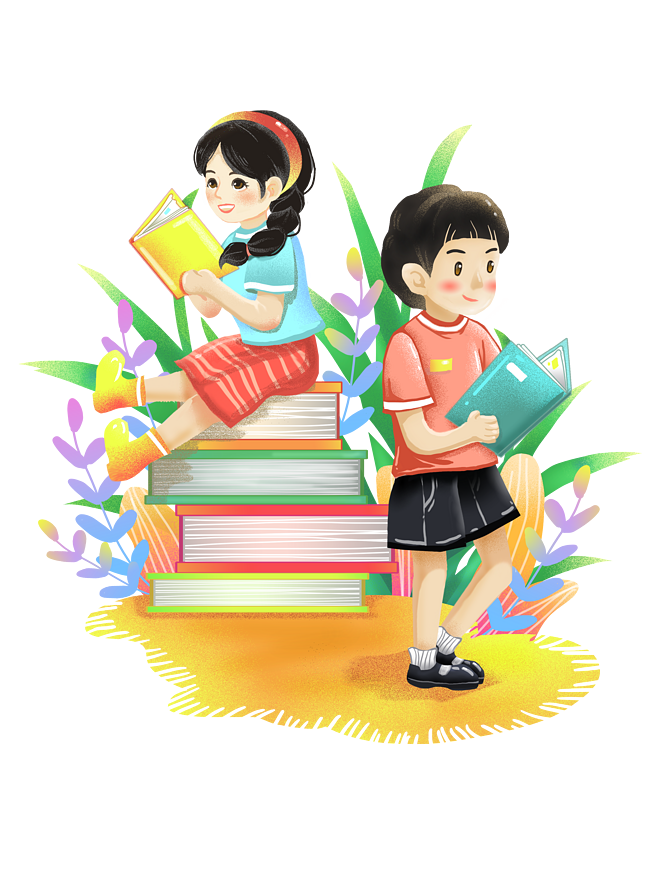 423矢量手繪世界讀書日可愛卡通人物讀書.